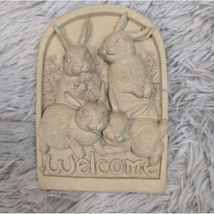 Vintage 1997 Carruth 3D Bunny Rabbits Concrete Home Garden Wall Plaque Art Decor